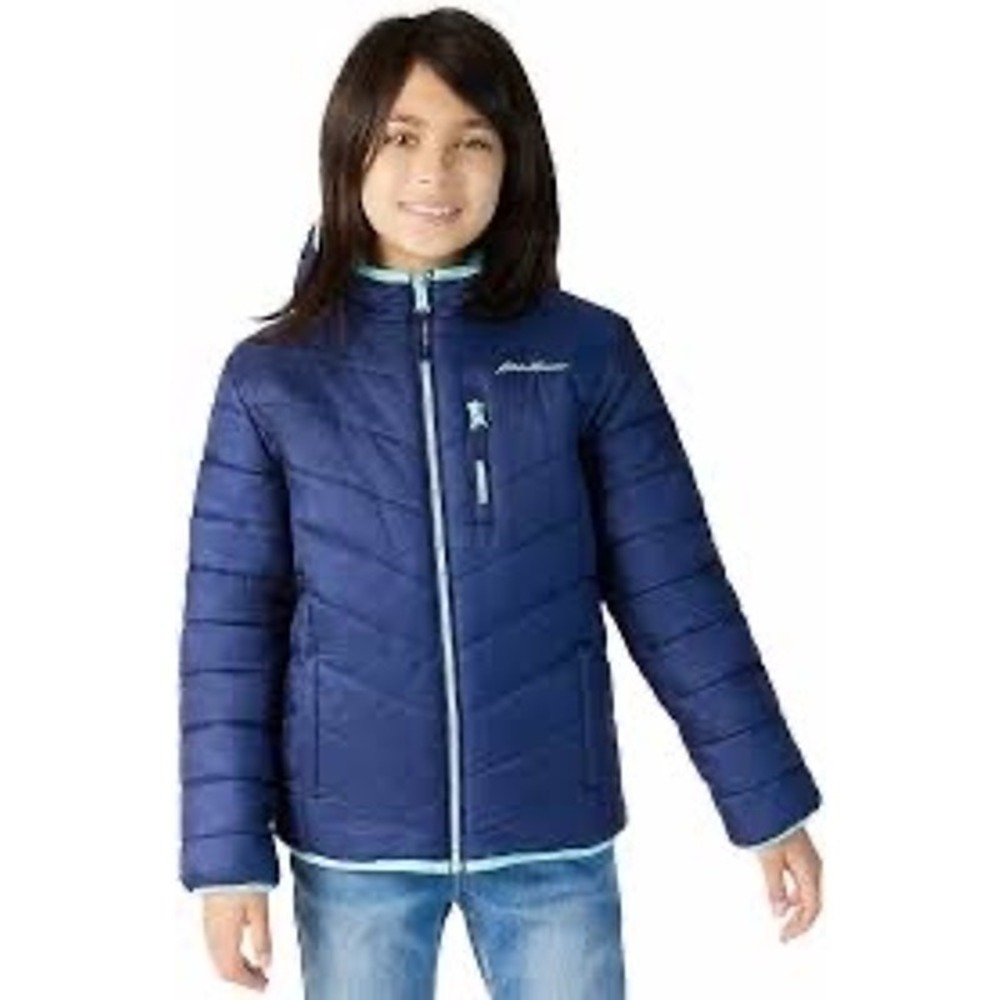 Eddie Bauer Girls Size XS 5/6  Deer Harbor Reversible Coat Blue  Plush Puffer